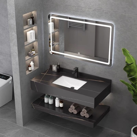 Bàn đá Lavabo 2 tầng chống trầy màu đen