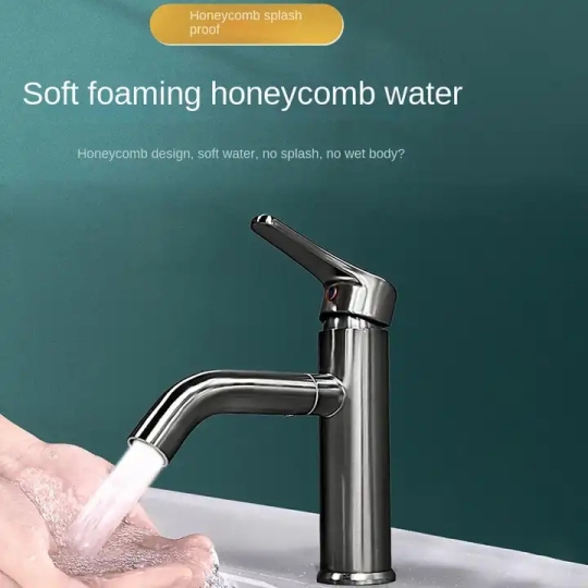 Vòi lavabo nóng lạnh inox sus 304 sơn tĩnh điện xám xoay 360 độ