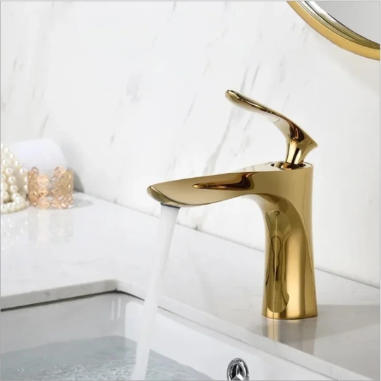 Vòi lavabo nóng lạnh đồng thau mạ vàng platium 20cm mã