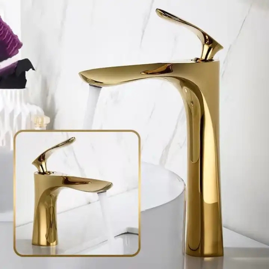 Vòi lavabo nóng lạnh đồng thau mạ platium vàng 30cm mã