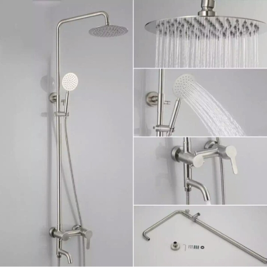 Sen cây tắm đứng tròn lệch inox 304 mã
