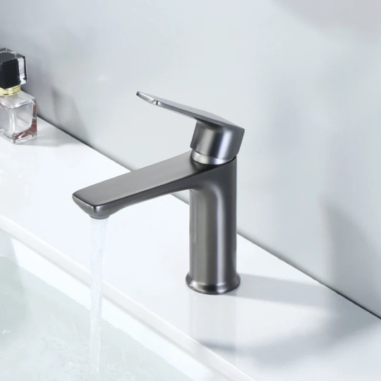Vòi lavabo nóng lạnh đồng thau sơn tĩnh điện xám 20cm