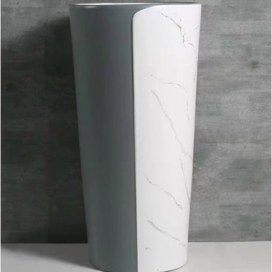 Lavabo trụ đứng tròn xám trắng vân mây