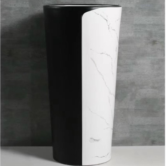 Lavabo trụ đứng tròn đen trắng vân mây
